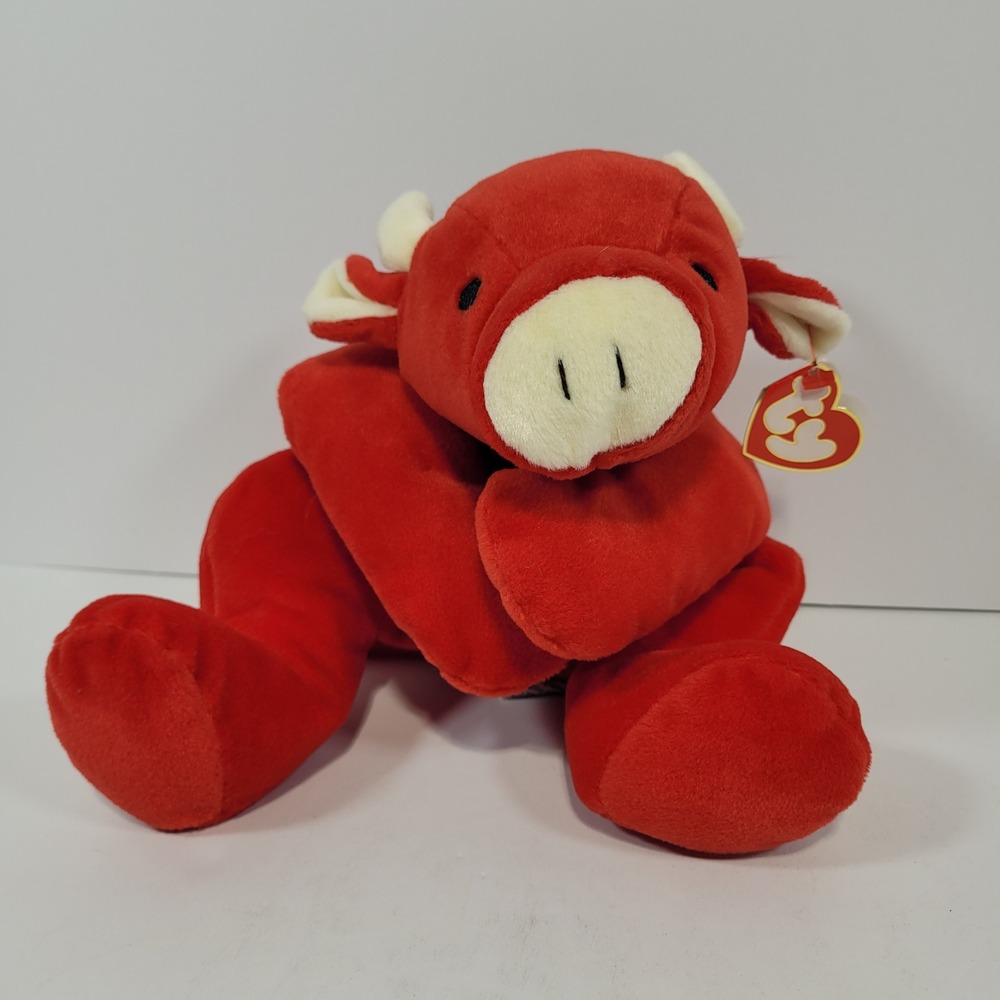 Ty Pillow Pals Red the Bull Plush 1997 Vintage Stuffed Animal Toy with Tags